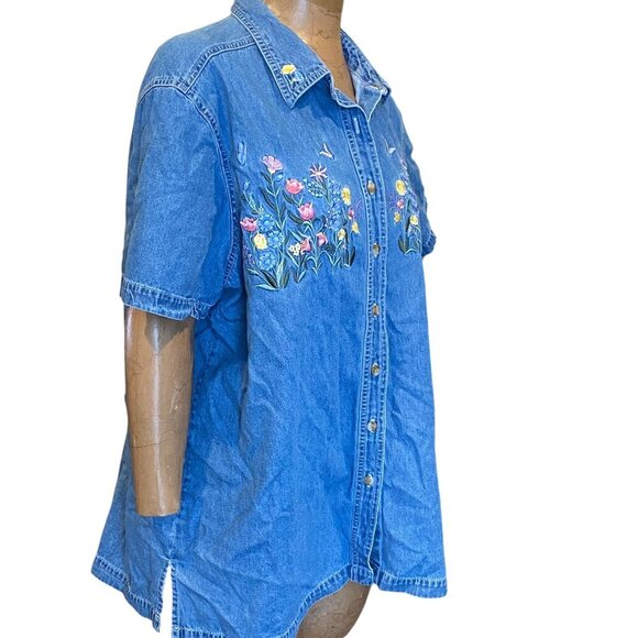 Bobbie Brooks Chambray Embroidered Button Down Shirt 18W/20W #192L - Picture 2 of 7